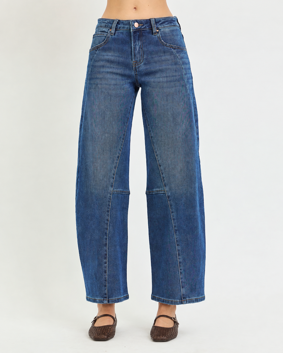 Risen Denim Dean High Rise Slouchy Barrel Jeans with Seam Details