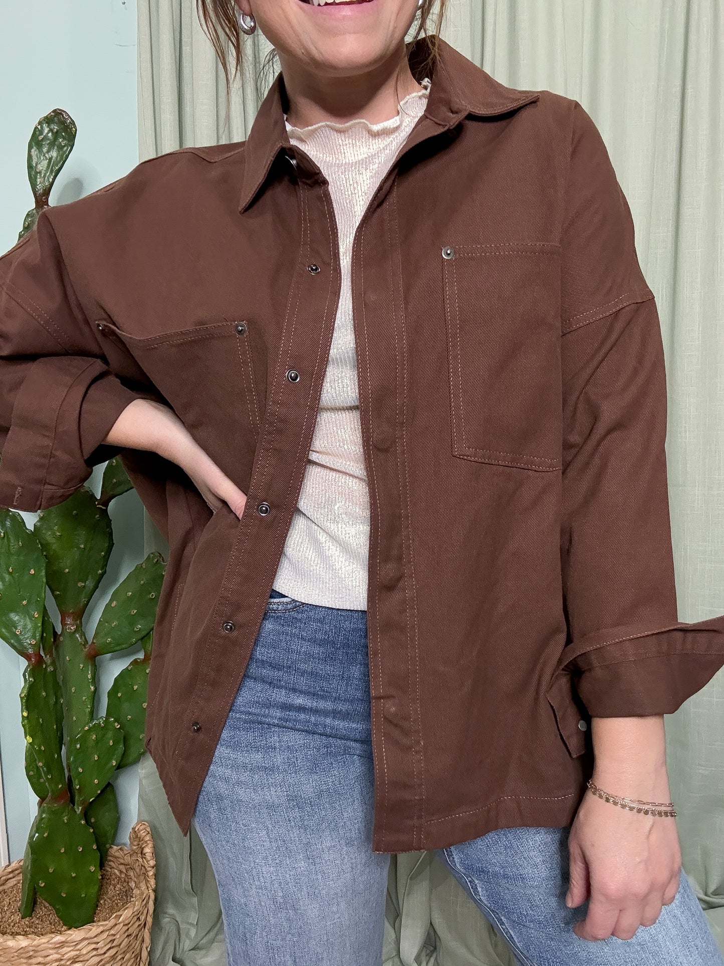 Chocolate Oversized Denim Twill Shirt Jacket