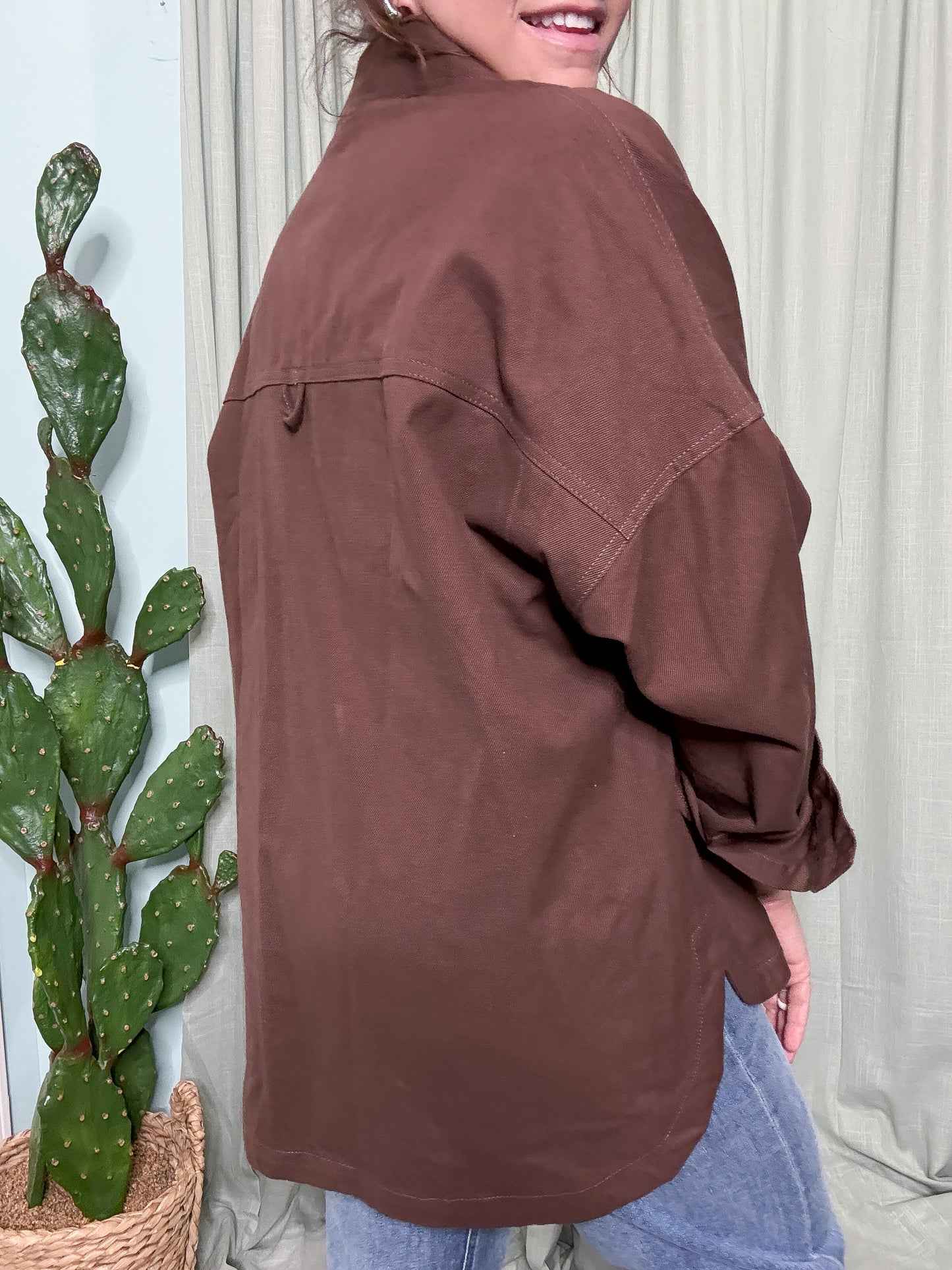Chocolate Oversized Denim Twill Shirt Jacket
