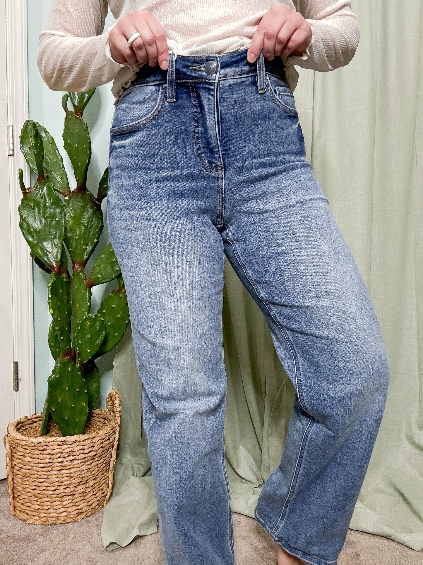 RFM DENIM Hailey Medium Wash Slim Wide Leg Jeans