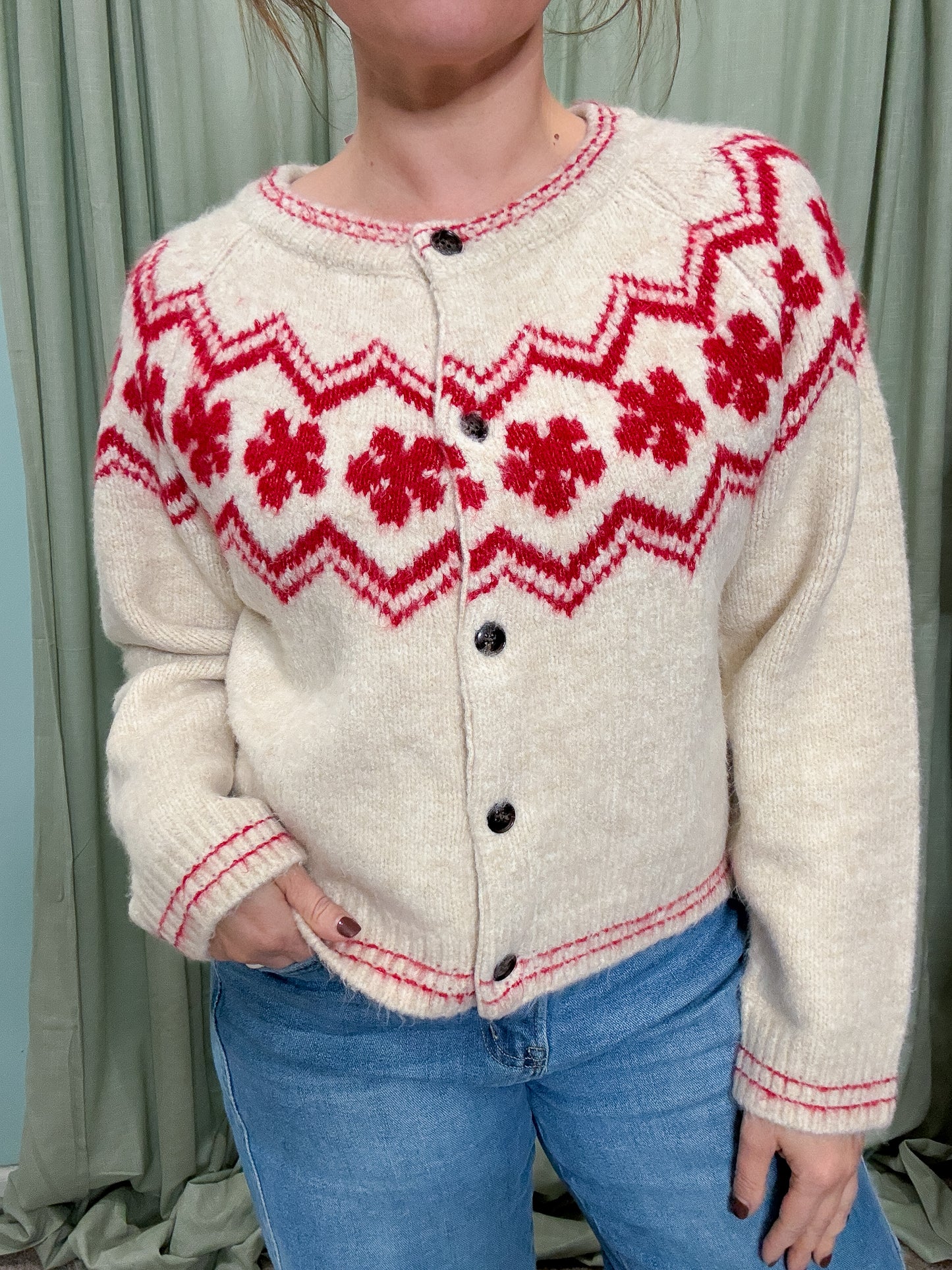 Copenhagen Floral Intarsia Button Up Cardigan Sweater