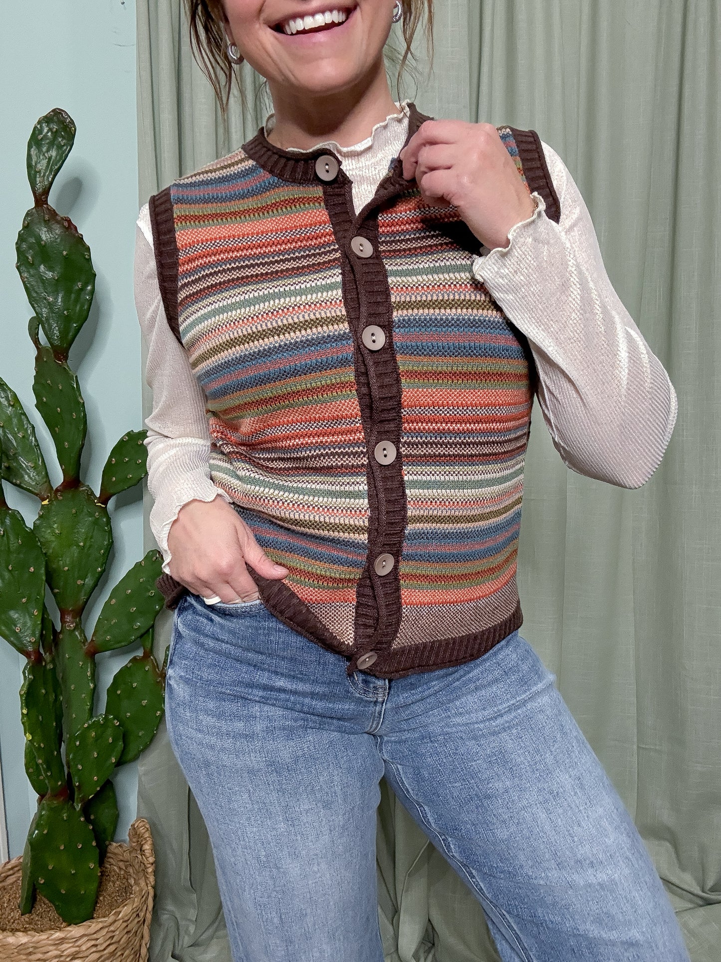 Sedona Sunset Stripe Knit Button Up Vest