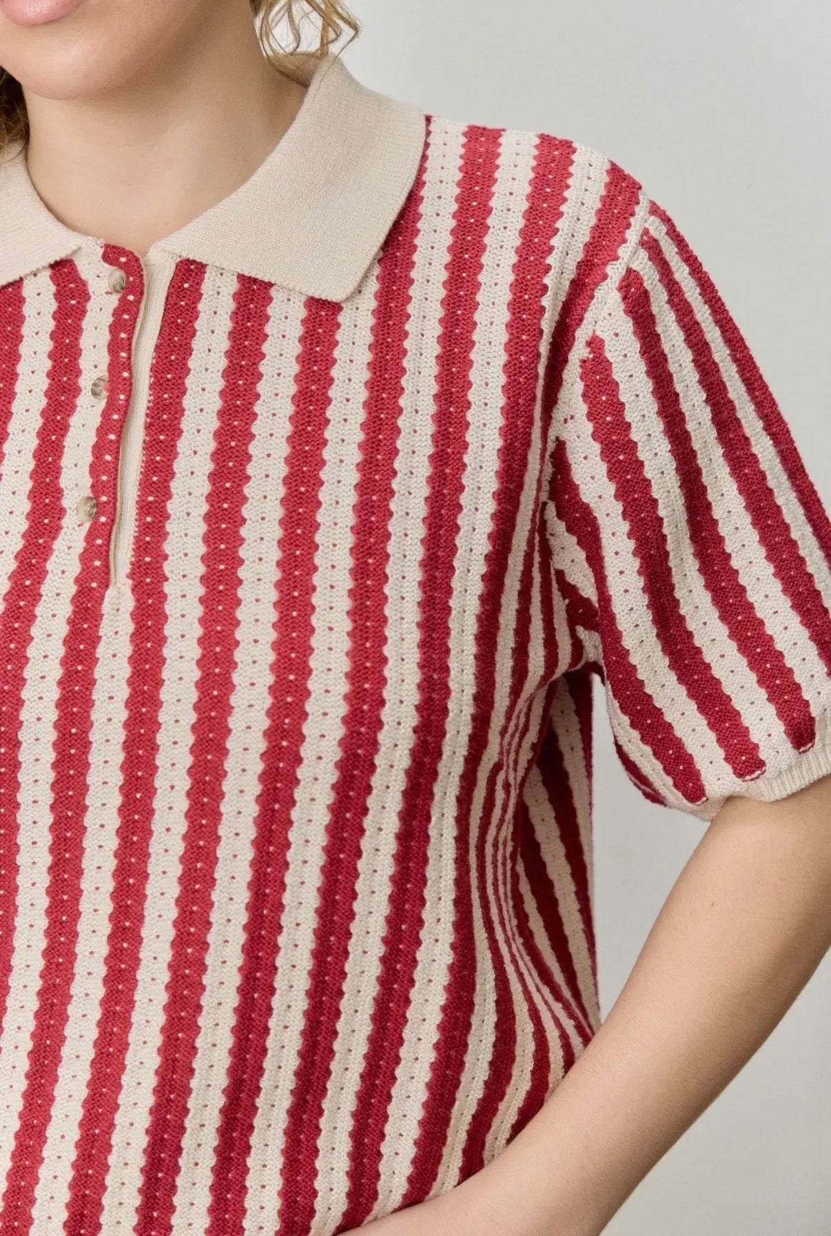 Boardwalk Cotton Blend Collared Short Sleeve Knit Sweater