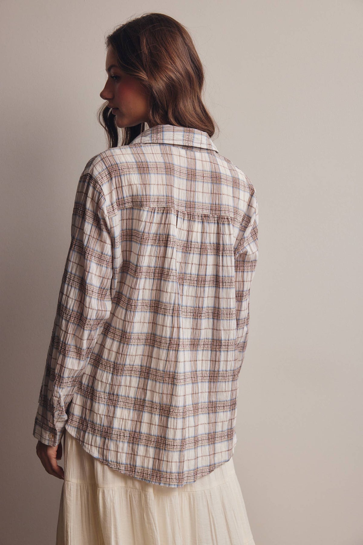Toasted Marshmallow 100% Cotton Lightweight Plaid Button Up