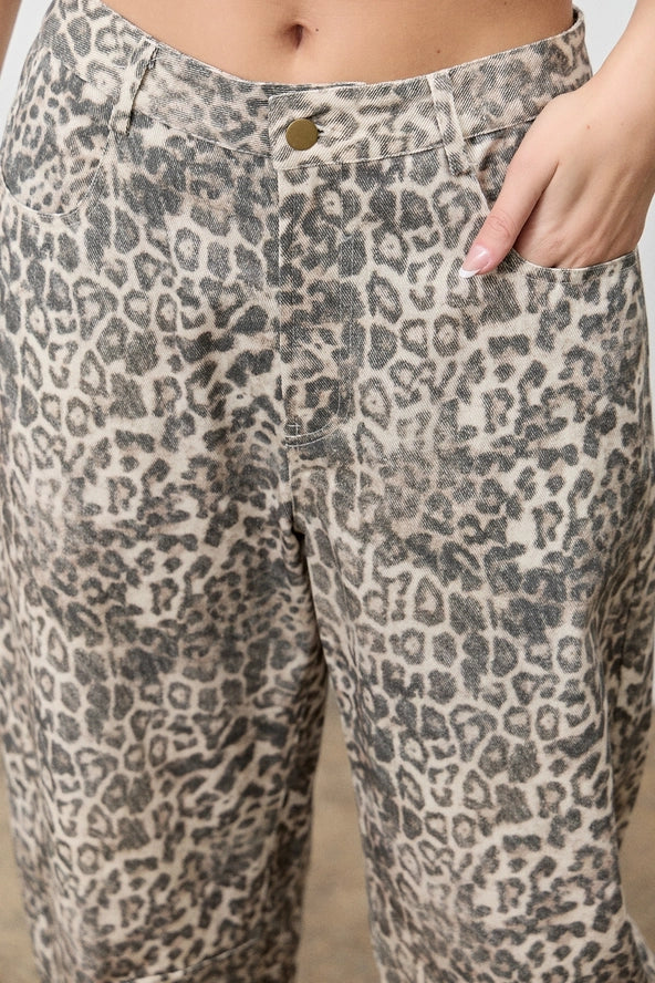 Lay Low Cotton Blend Leopard Print Crop Barrel Jeans