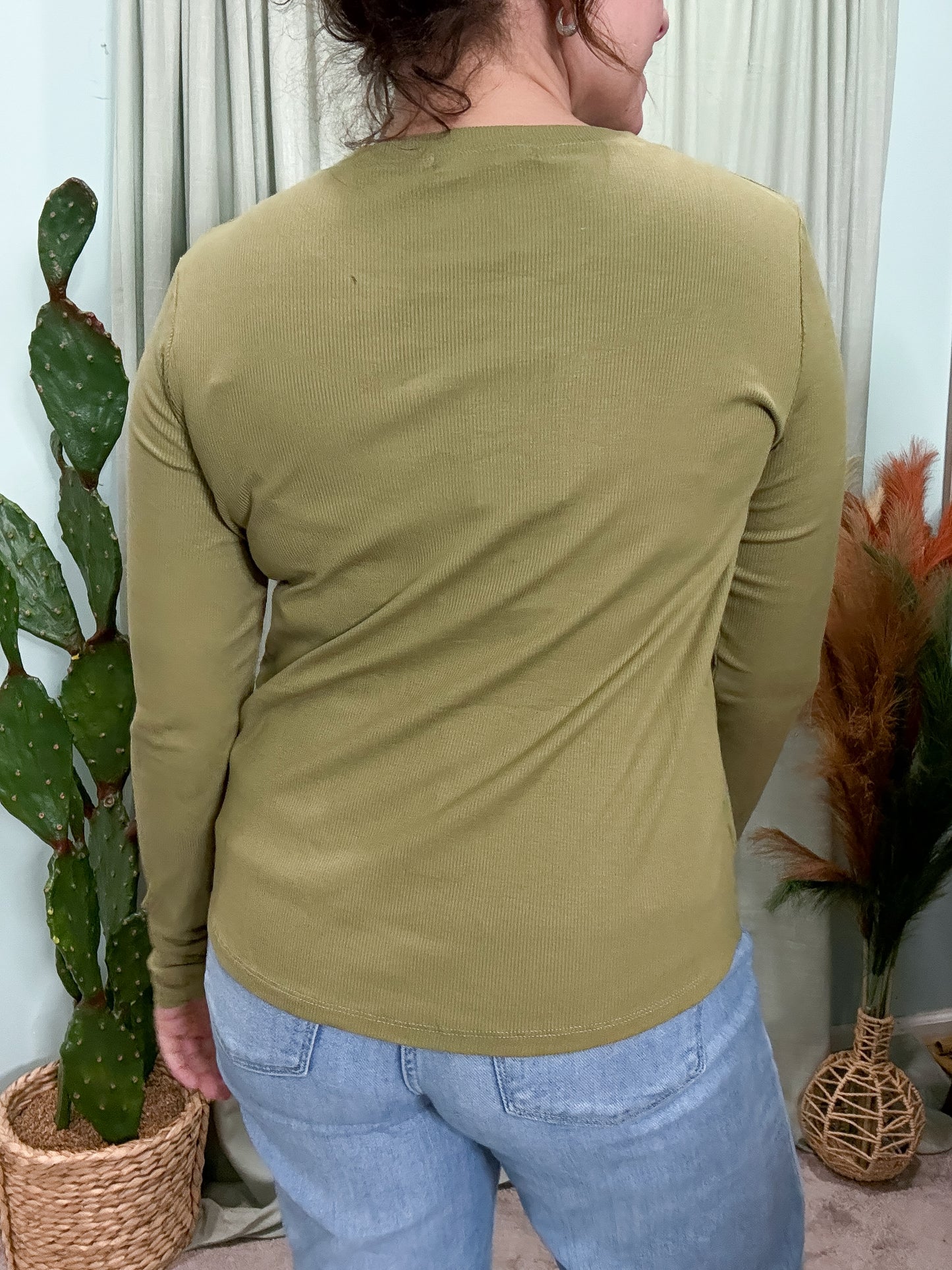 Essentials Long Sleeve Ribbed Top in Chartreuse