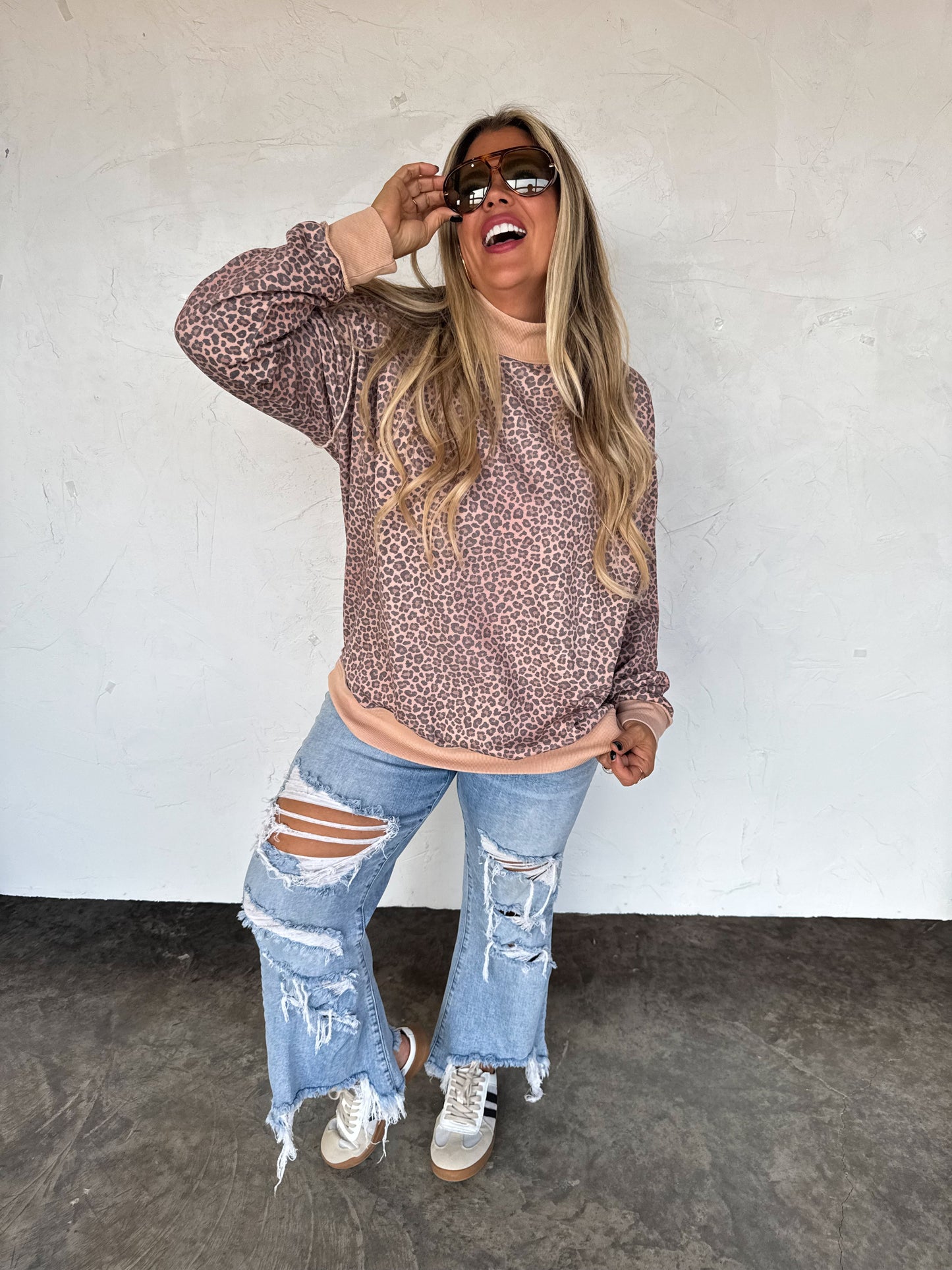 Miller Cheetah Print Cotton Blend Mock Neck Pullover