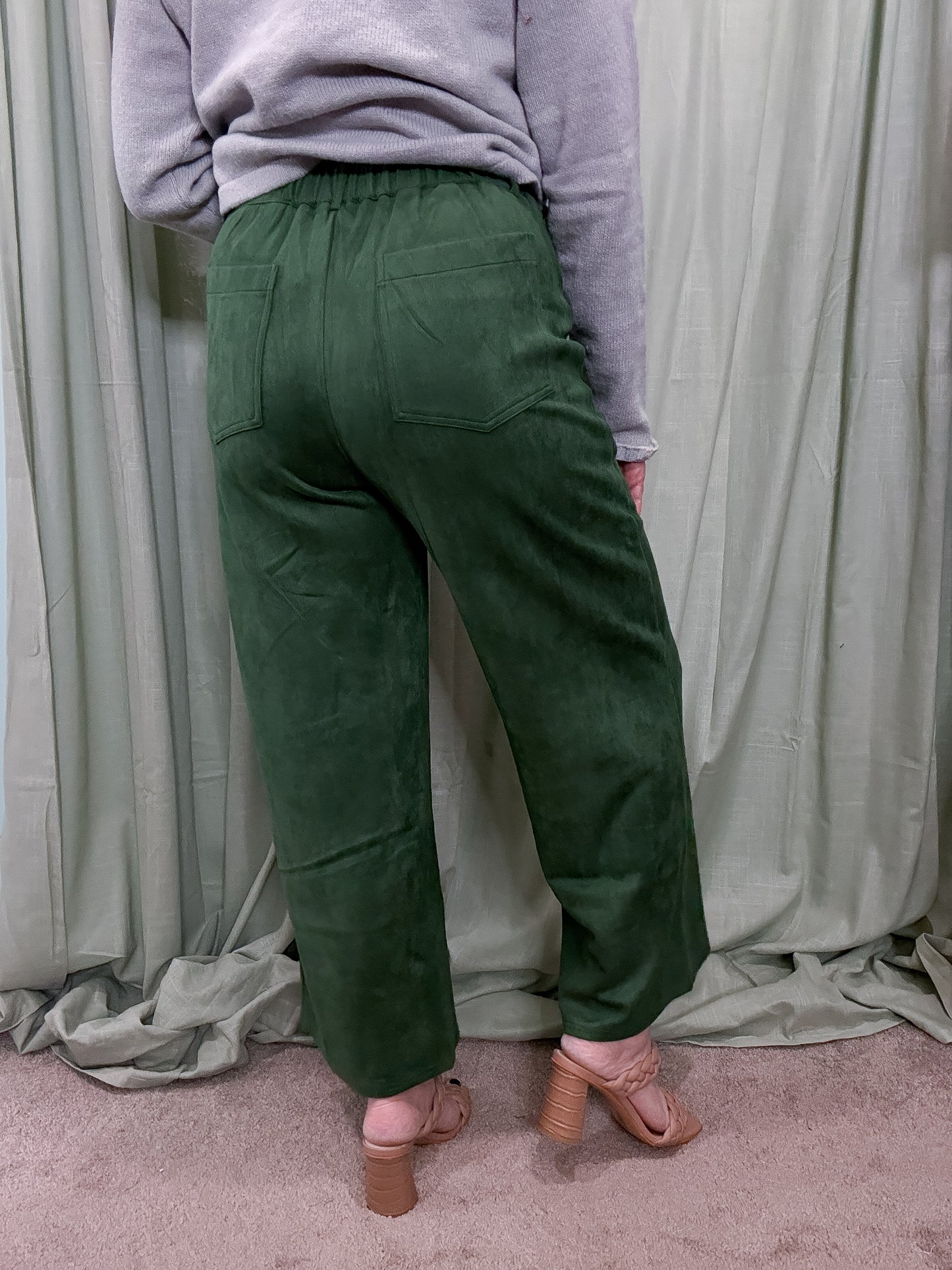 Tenenbaum Green Suede Wide Leg Ankle Pants