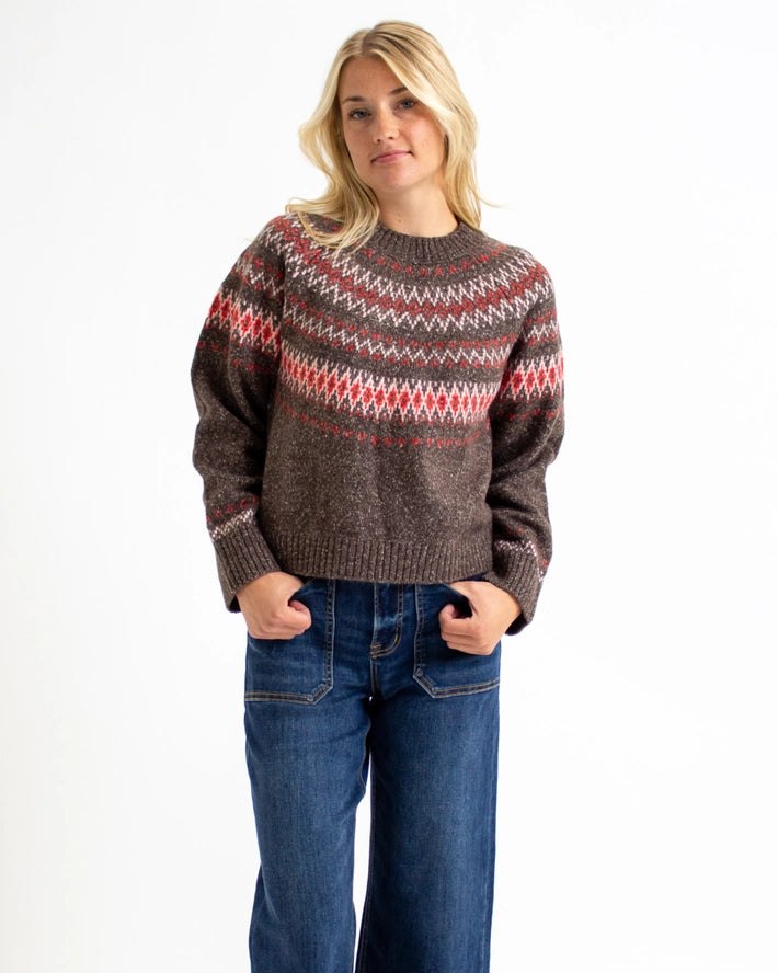 Edinburgh Cotton & Wool Blend Fair Isle Mock Neck Sweater