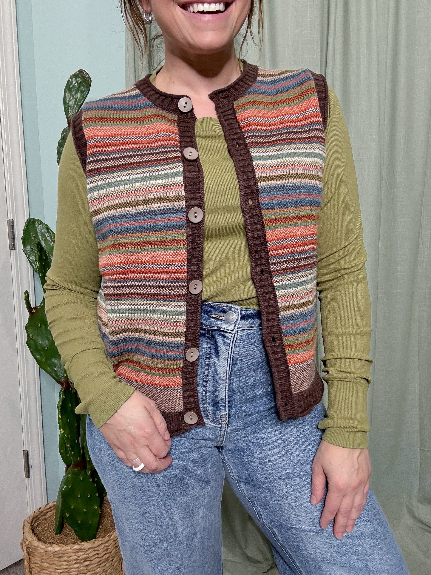 Sedona Sunset Stripe Knit Button Up Vest