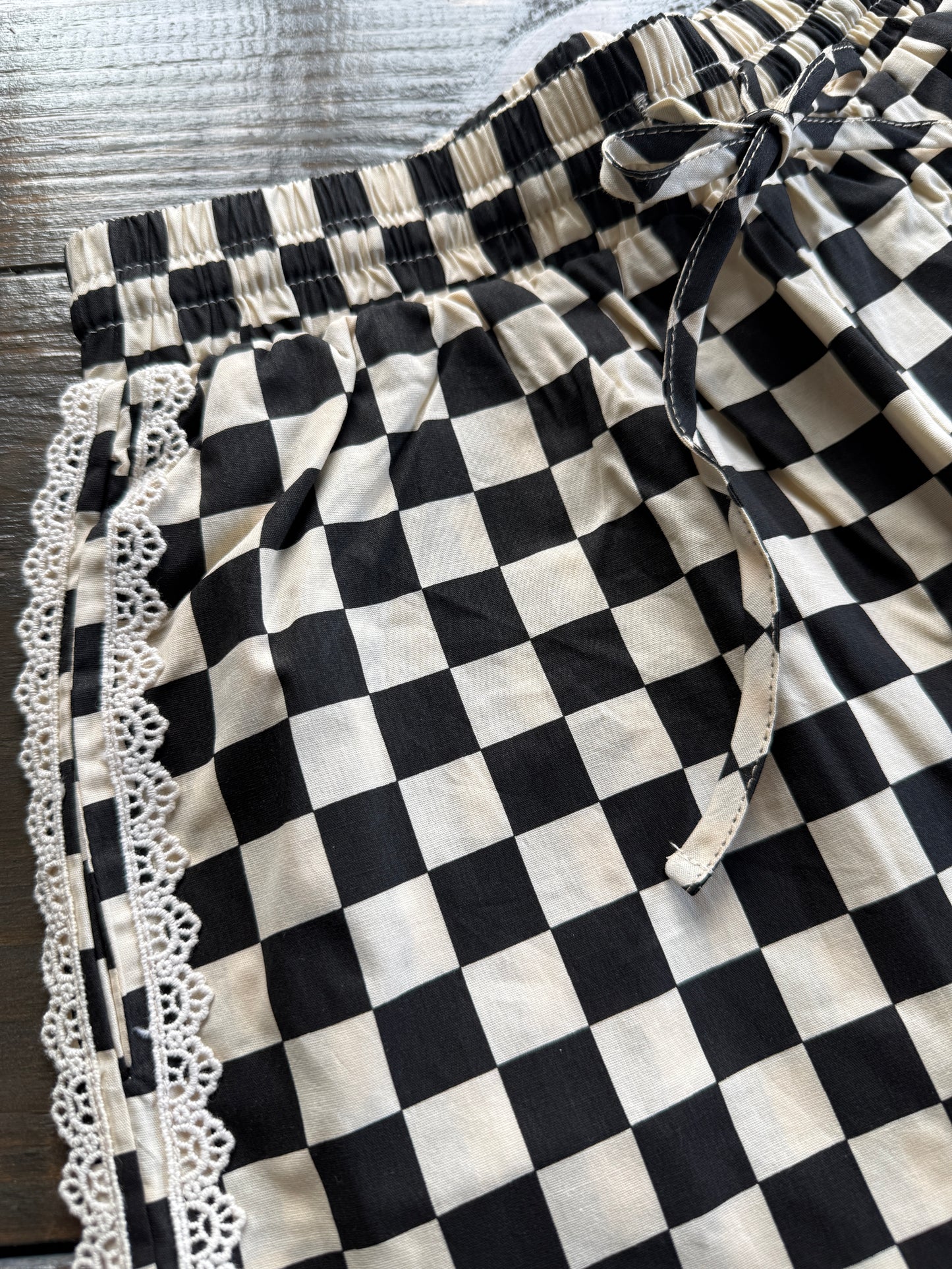 Start your Engines 100% Cotton Checkered Shorts with Lace