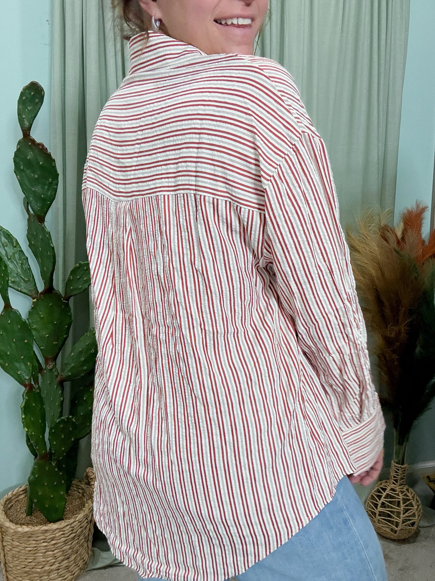 Kathryn Classic Button up in Red Stripe