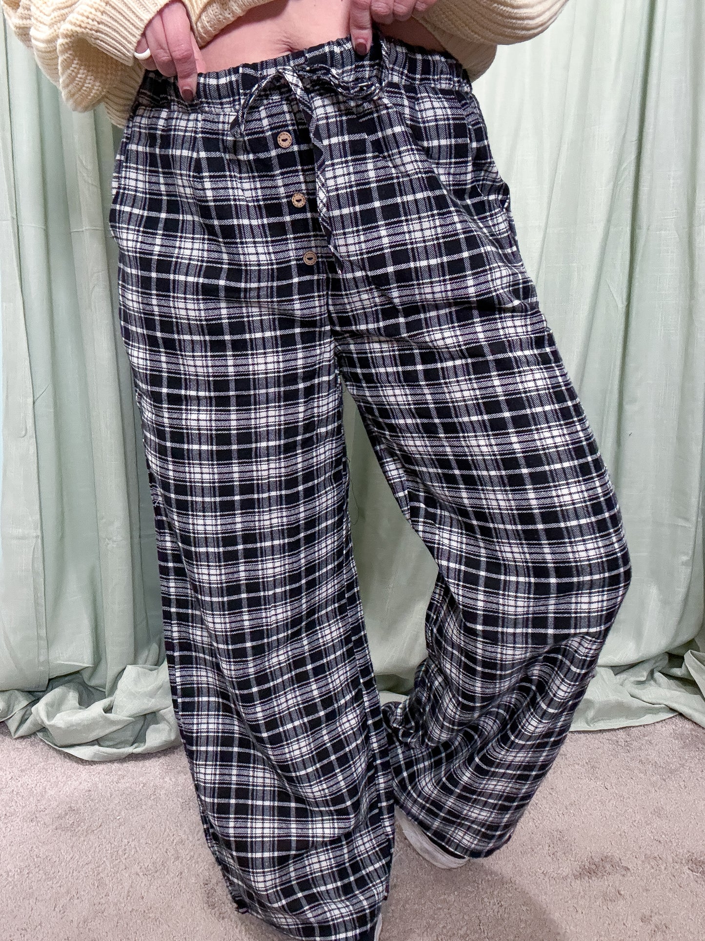 Park City Plaid Cotton Blend Wide Leg Drawstring Pants