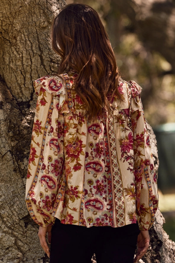 Rhiannon Floral Long Sleeve Pleated Blouse