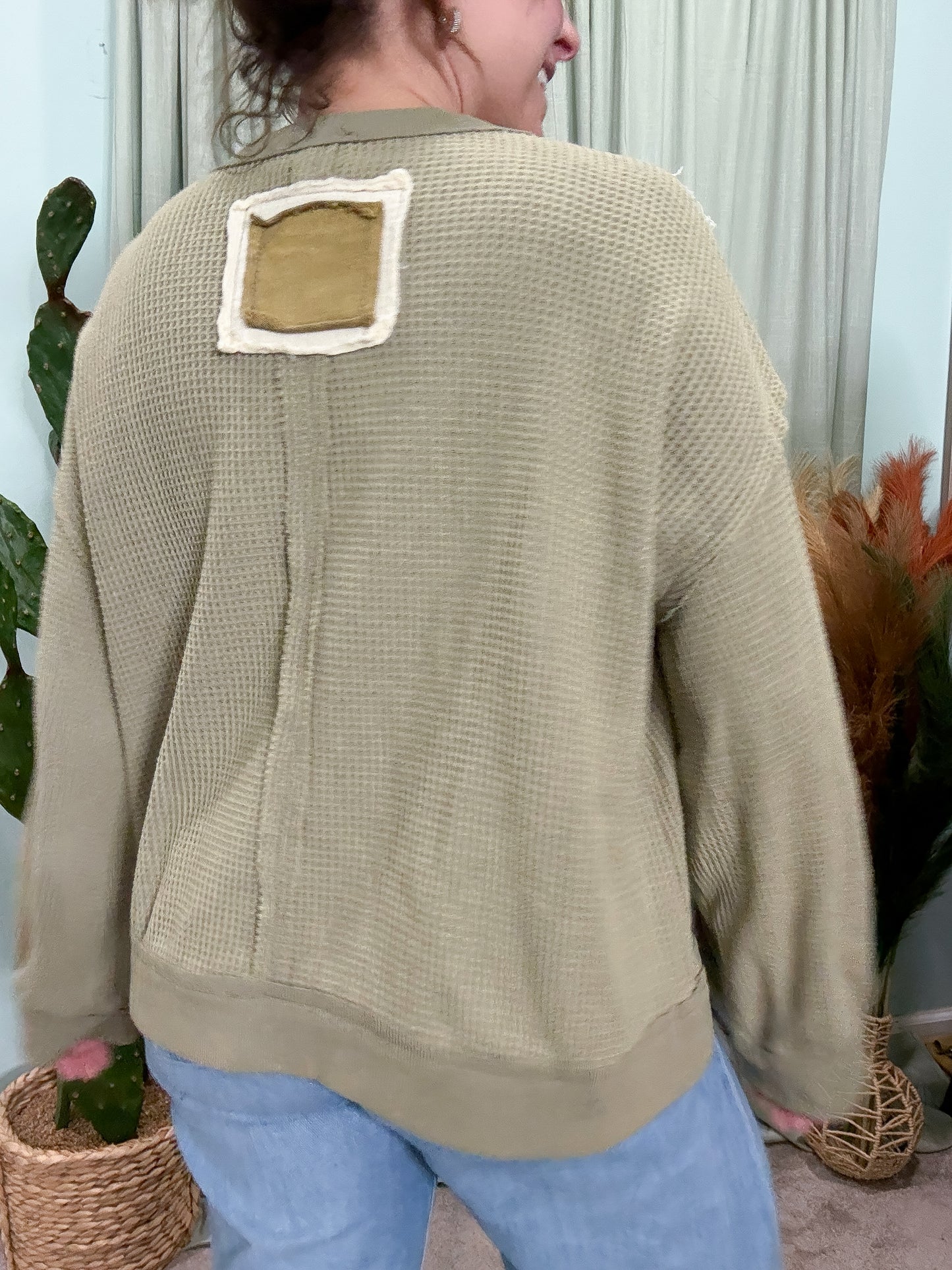 Peace Out Oversized Patchwork Long Sleeve Thermal Top