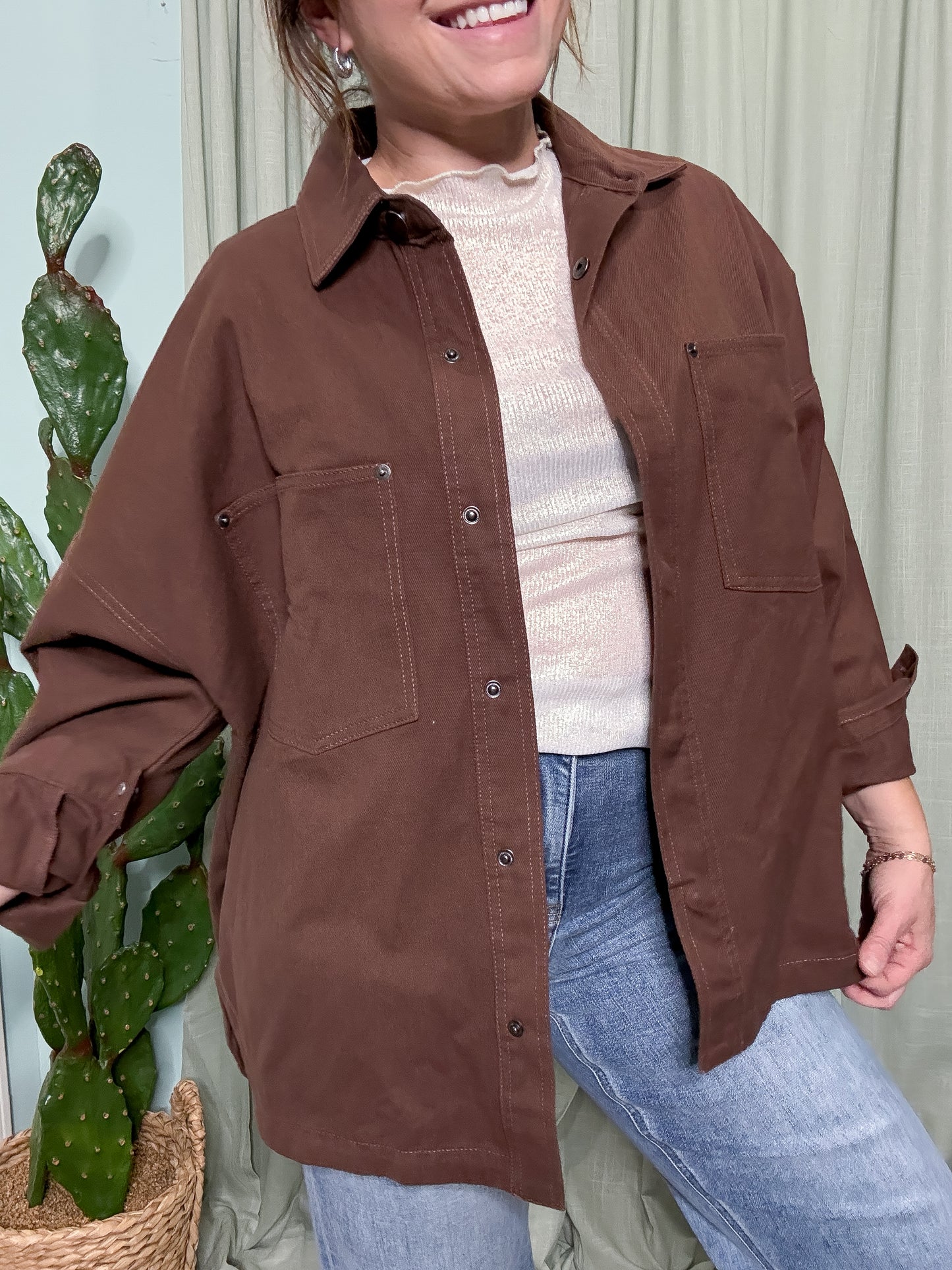 Chocolate Oversized Denim Twill Shirt Jacket