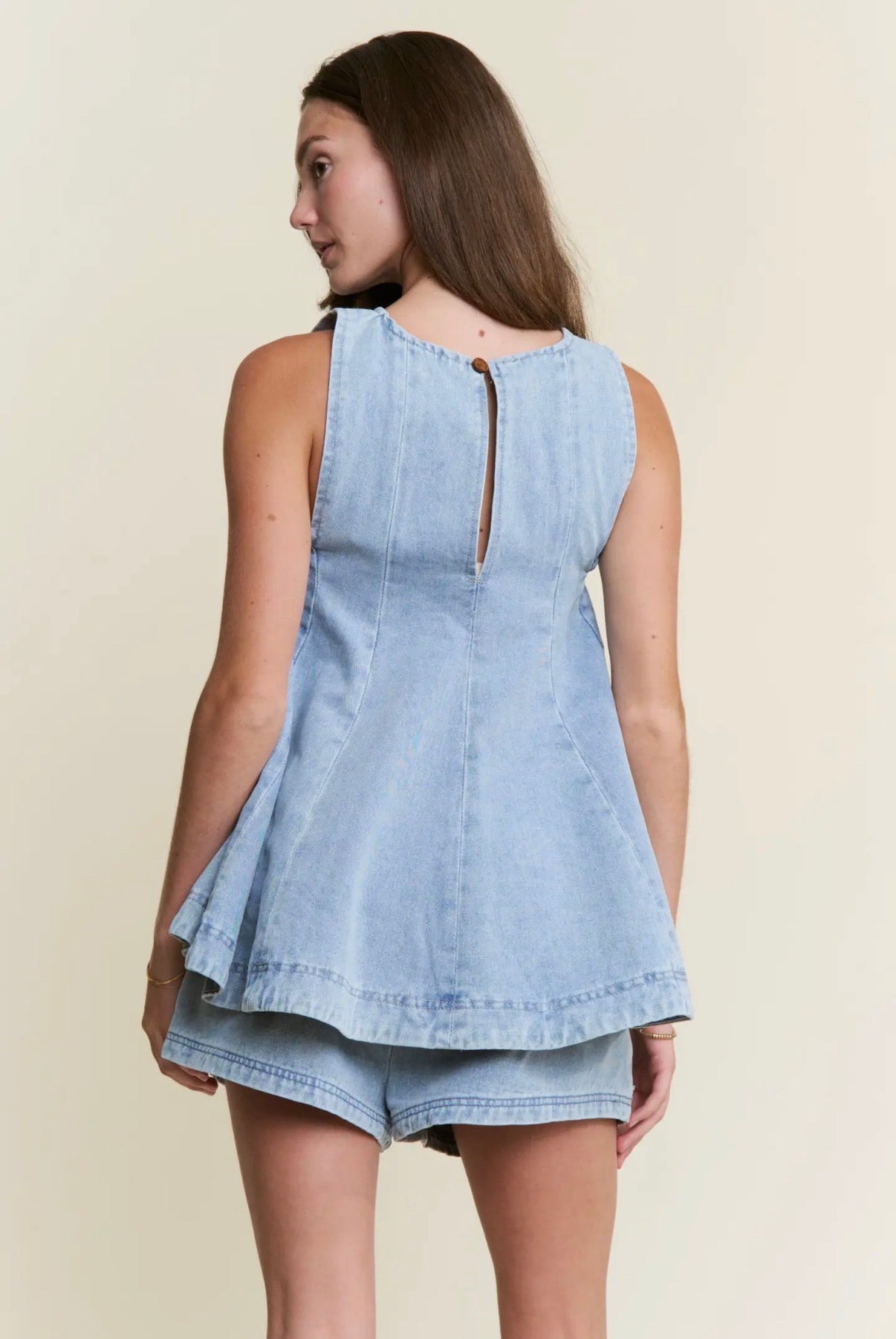 Dani Cotton Blend Denim Swing Tank & Shorts Set