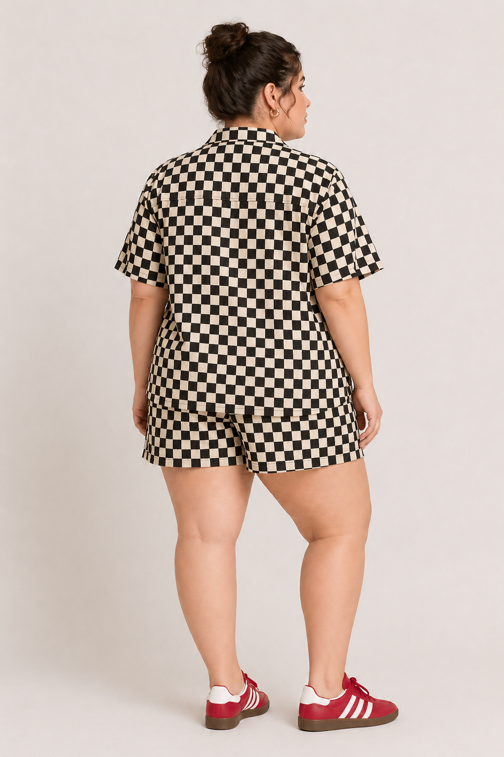 Final Lap 100% Cotton Checkerboard Camp Collar Button Up Shirt