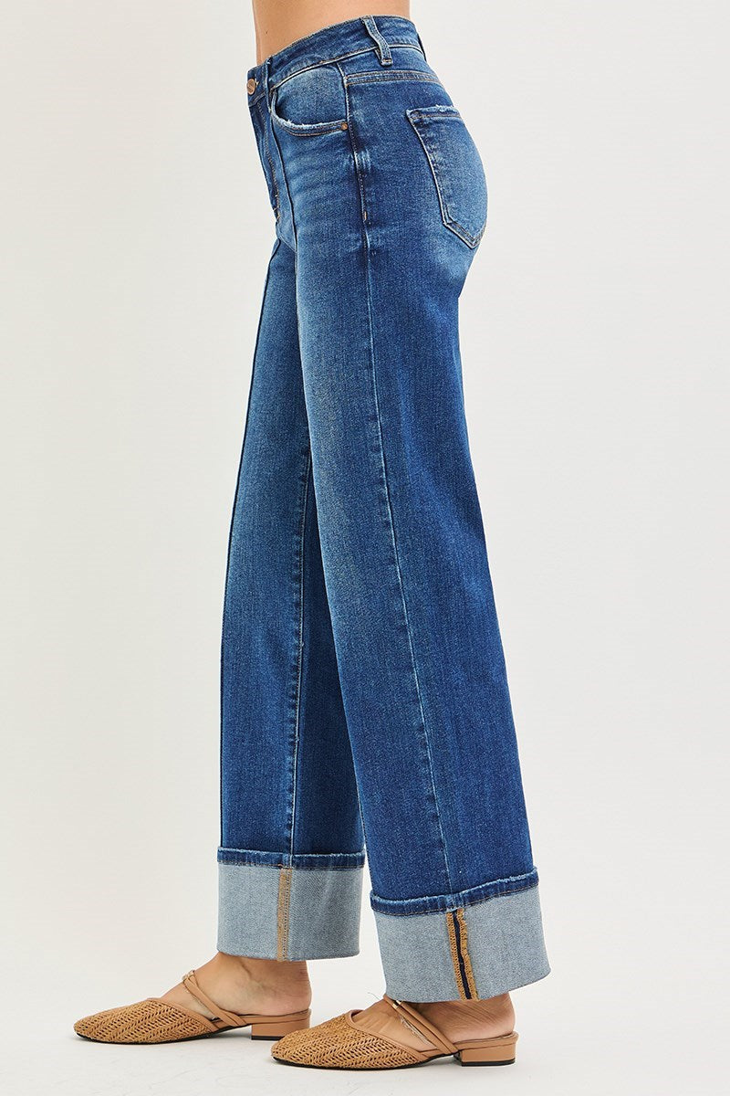 Risen Payton Midrise Cuffed Wide Leg Seam Jeans