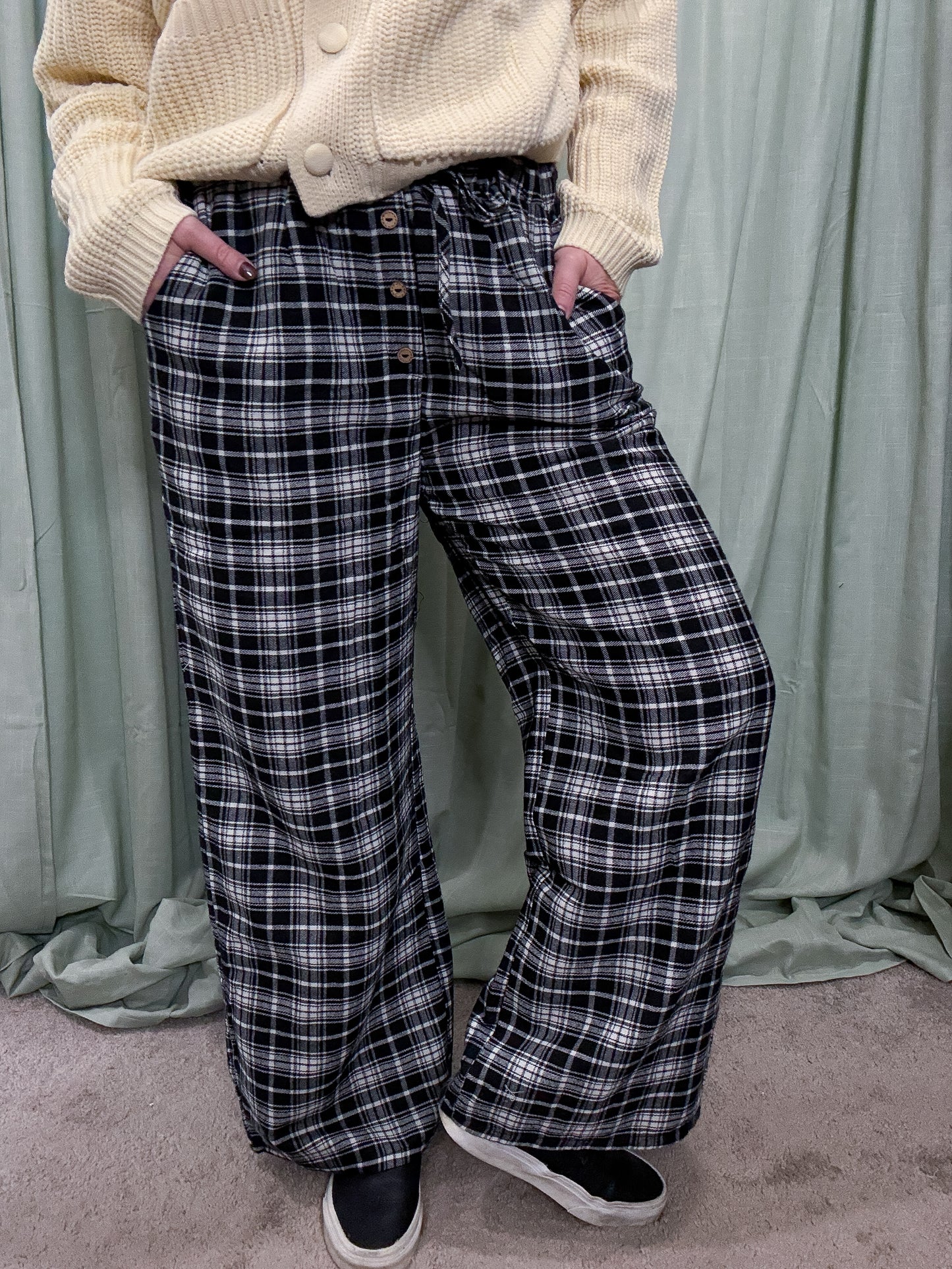 Park City Plaid Cotton Blend Wide Leg Drawstring Pants