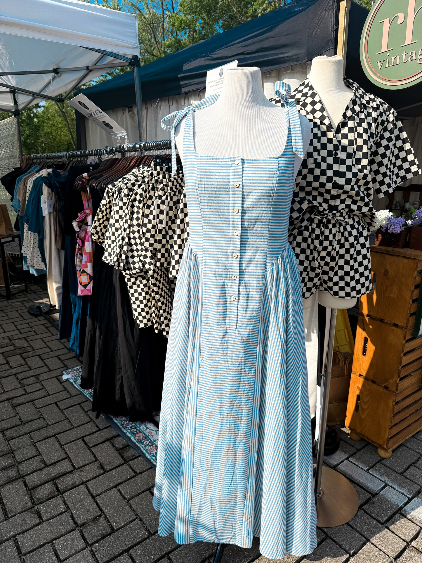 Mama Mia 100% Cotton Stripe Basque Waist Maxi Dress
