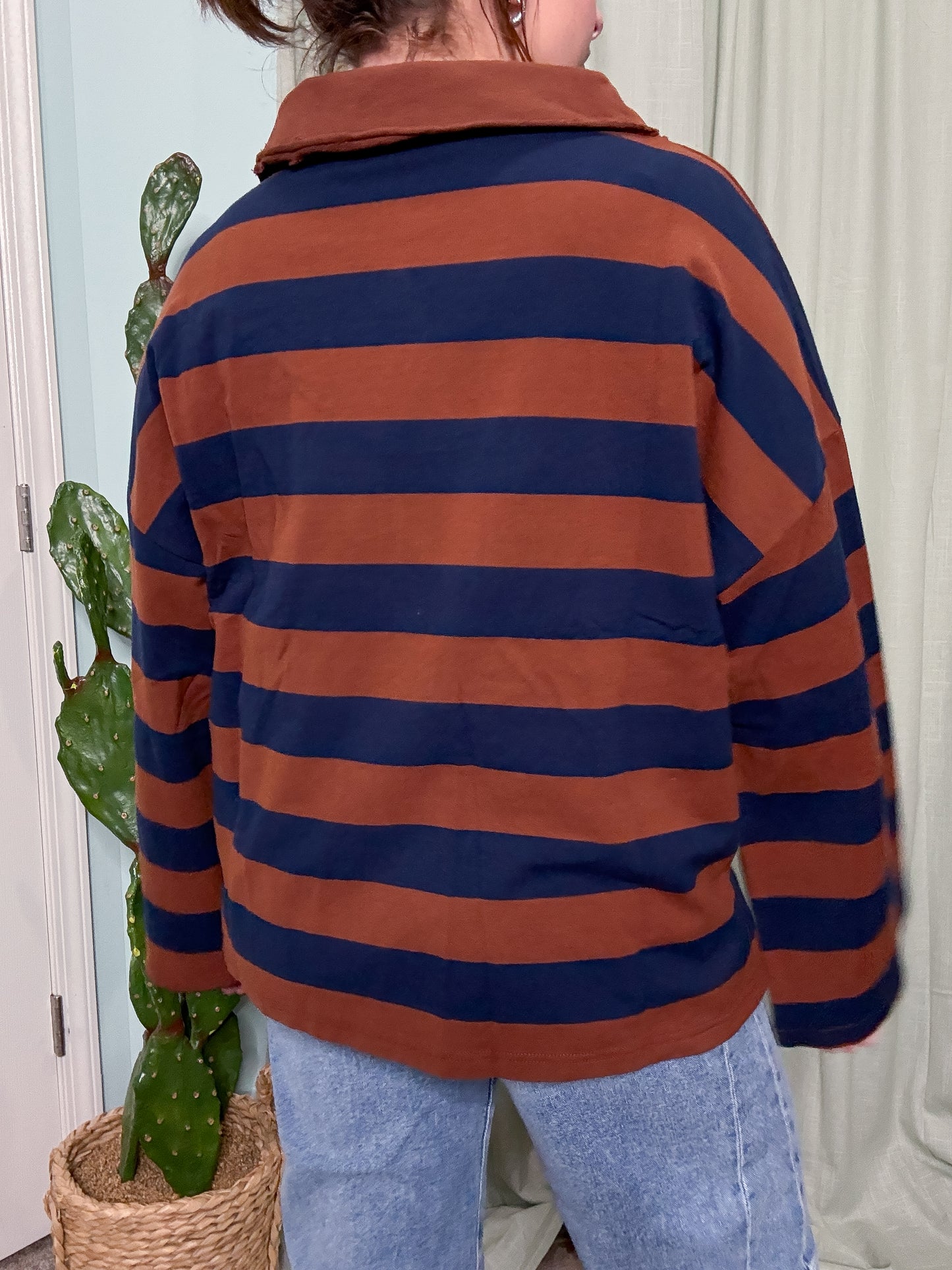 Varsity Blues Stripe Oversized Pullover Sweatshirt