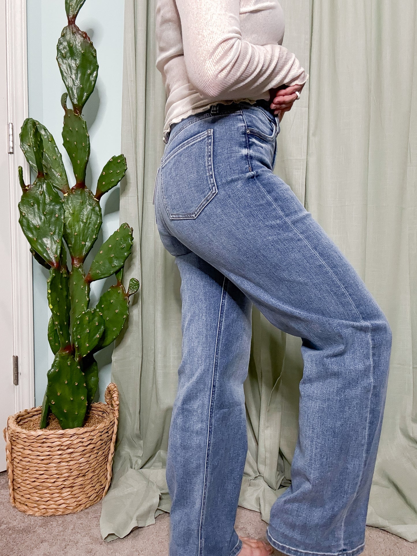 RFM DENIM Hailey Medium Wash Slim Wide Leg Jeans