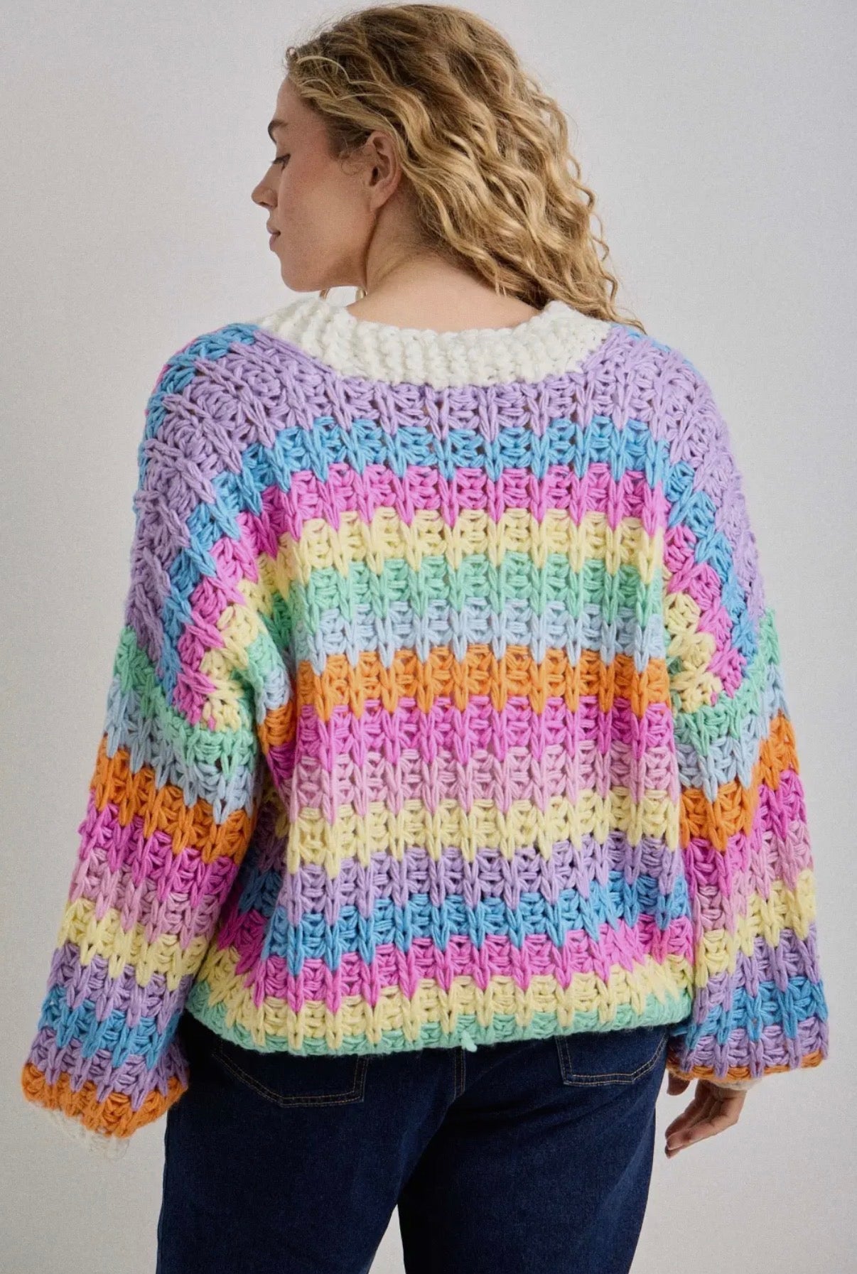 Sweet-Tarts Open Knit Woven Stripe Cardigan