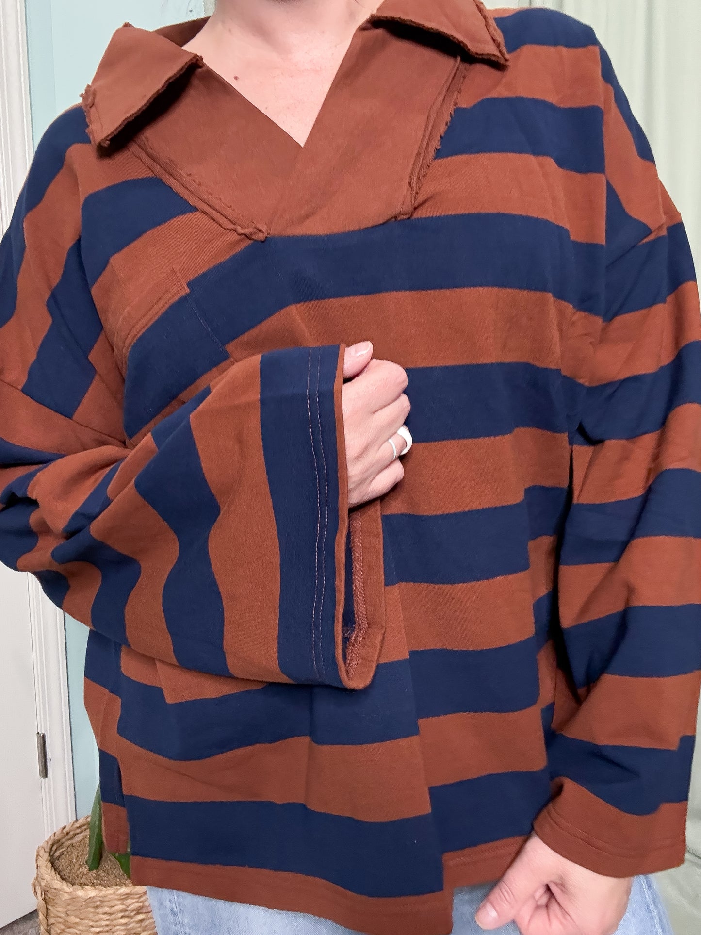 Varsity Blues Stripe Oversized Pullover Sweatshirt