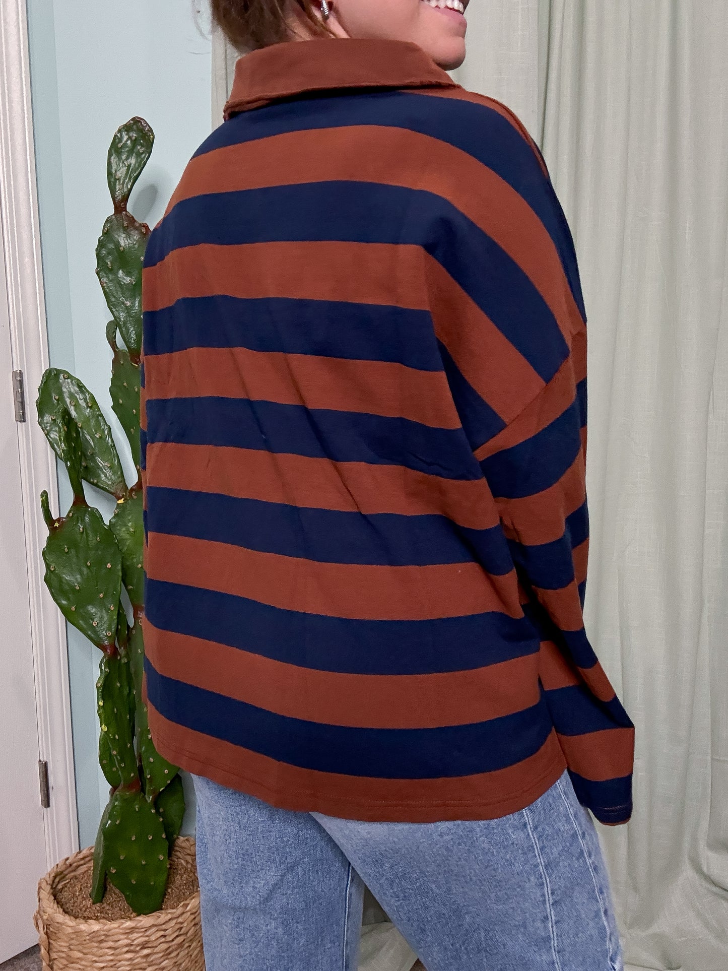 Varsity Blues Stripe Oversized Pullover Sweatshirt