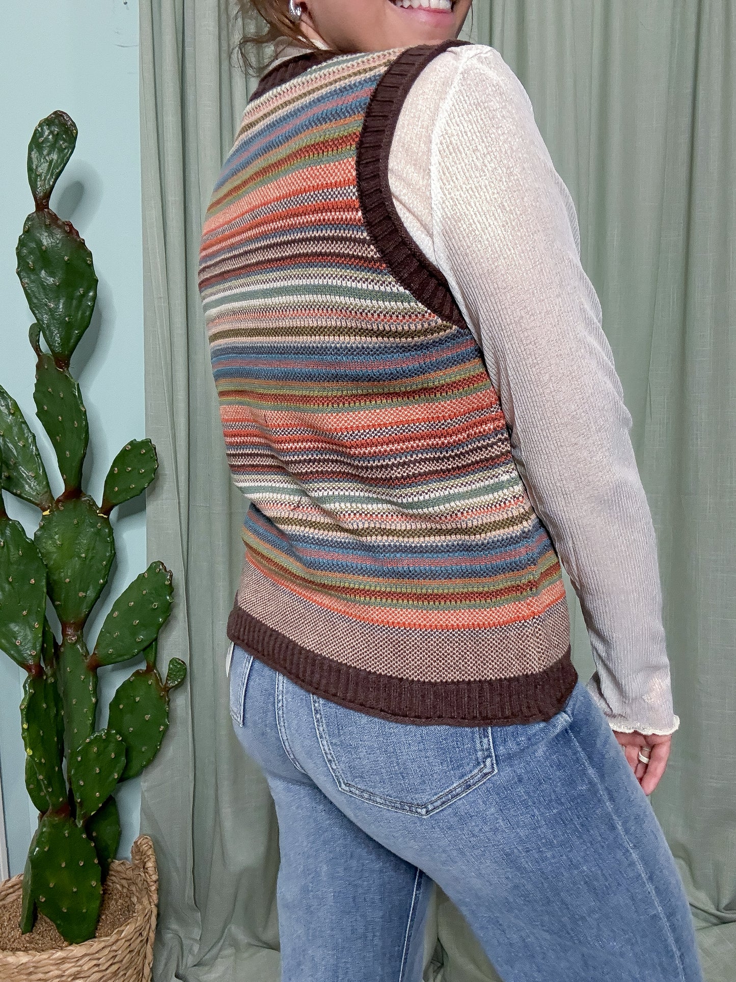 Sedona Sunset Stripe Knit Button Up Vest
