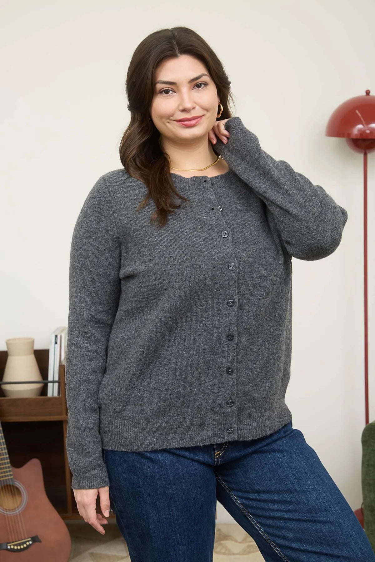 Heathers Charcoal Gray Fitted Button Up Cardigan