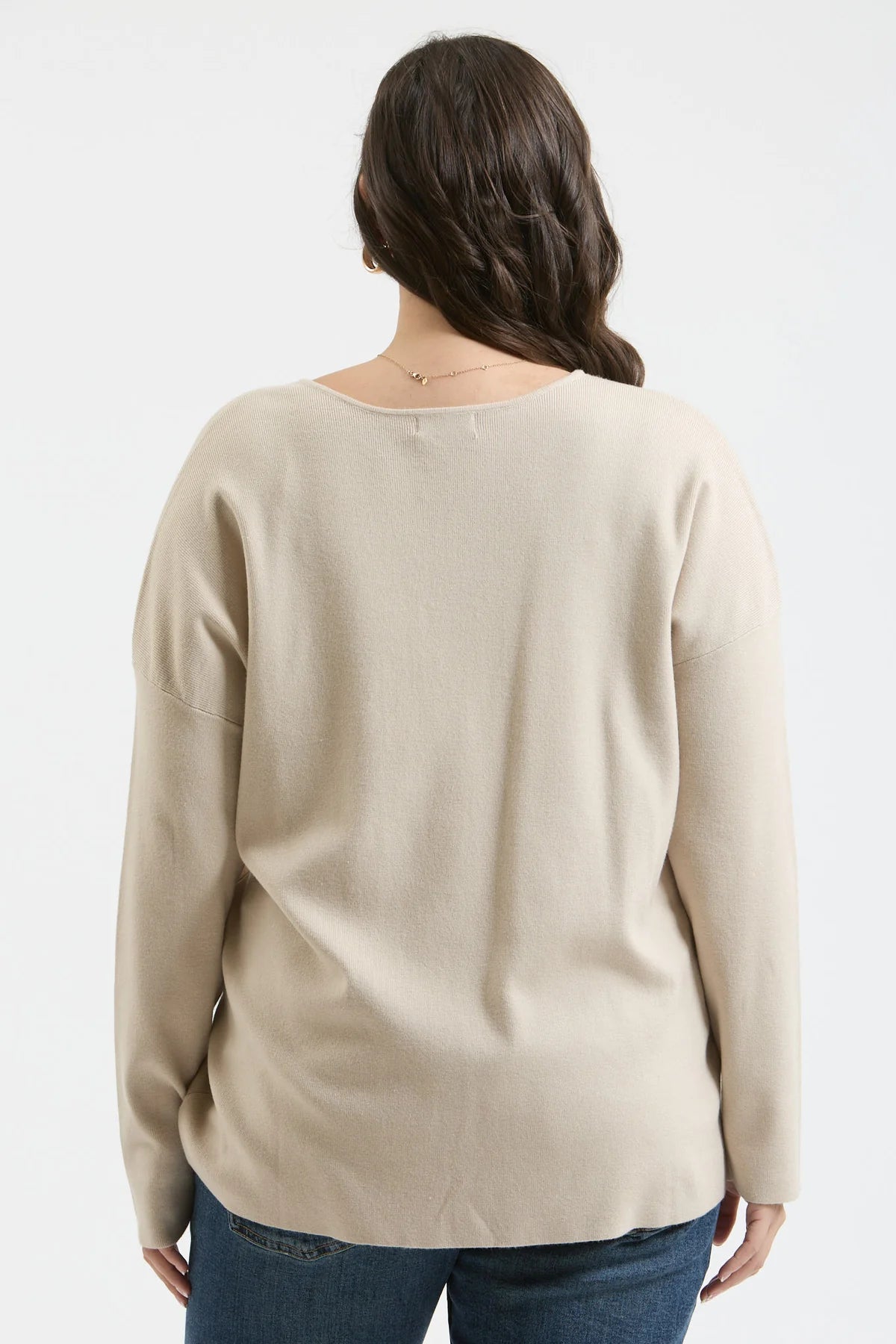 Oat Milk V Neck Front Seam Sweater