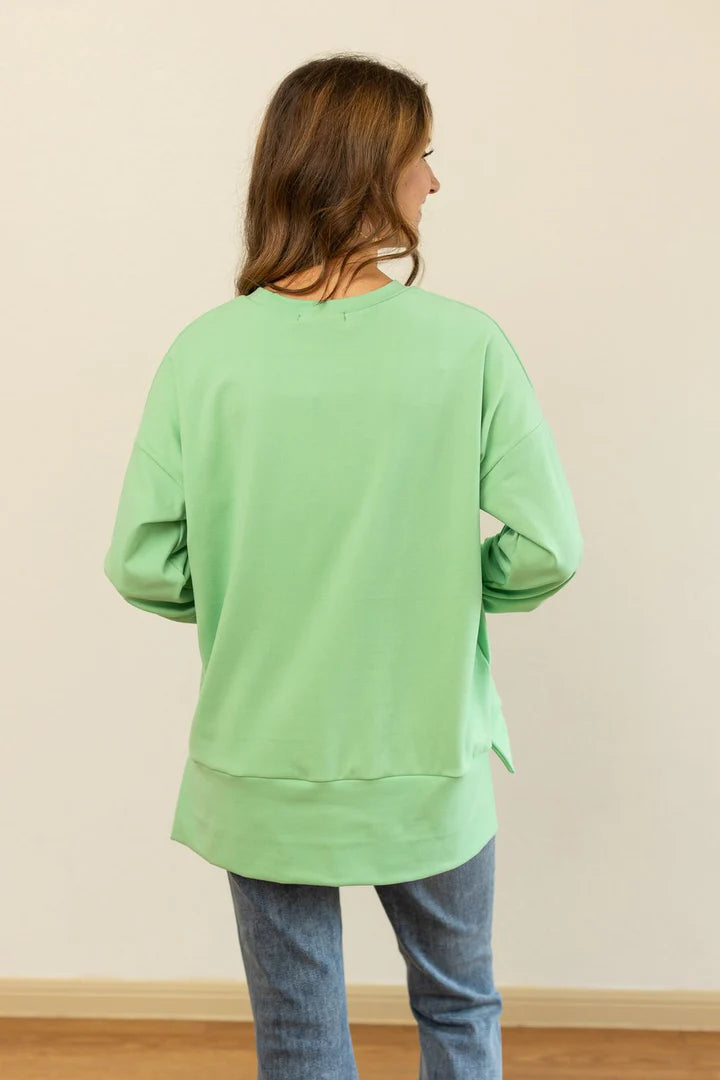 Green Cozy Microfleece Pullover Crew Sweatshirt