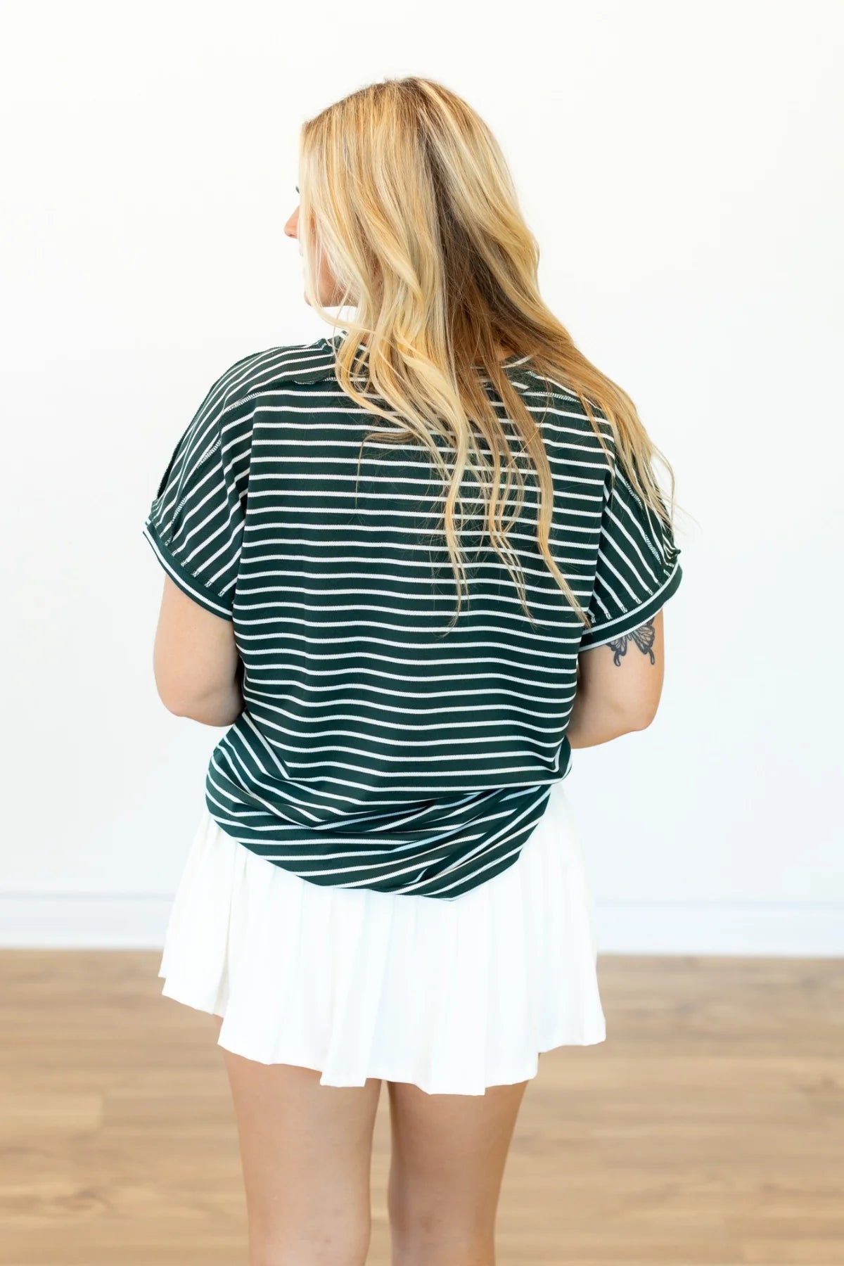 Lucy Stripe V Neck Tee in Green