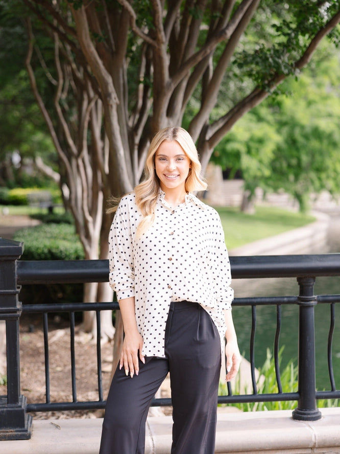 Audrey Polka Dot Cotton Blend Button Up