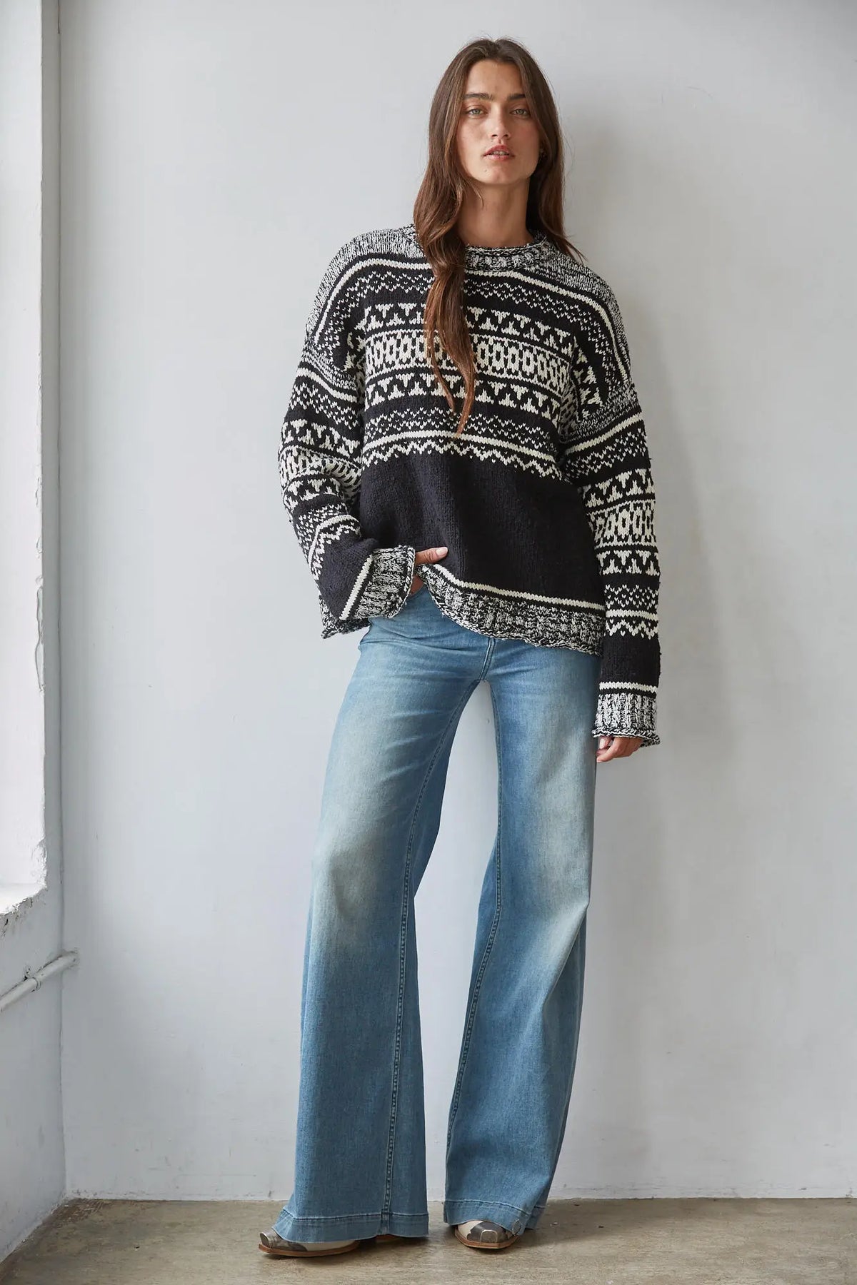 Finland Cotton Blend Fair Isle Knit Sweater