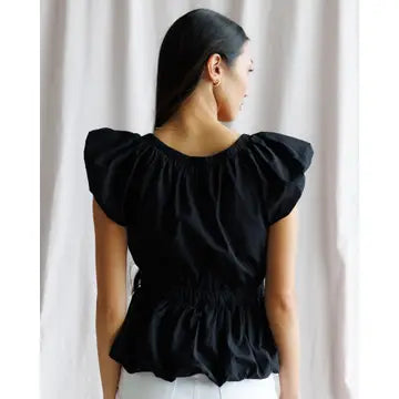 Noir 100% Cotton Cap Sleeve Peplum Tie Front Blouse