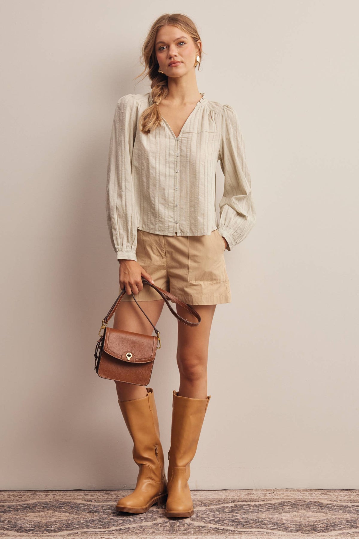 Cool Sage 100% Cotton V Neck Blouse