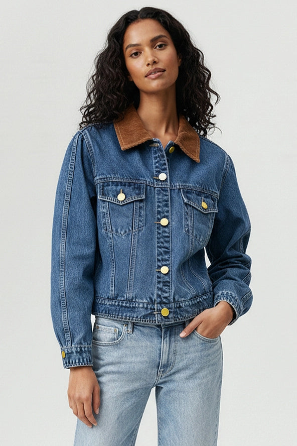 Parker Denim Jacket with Contrast Corduroy Collar