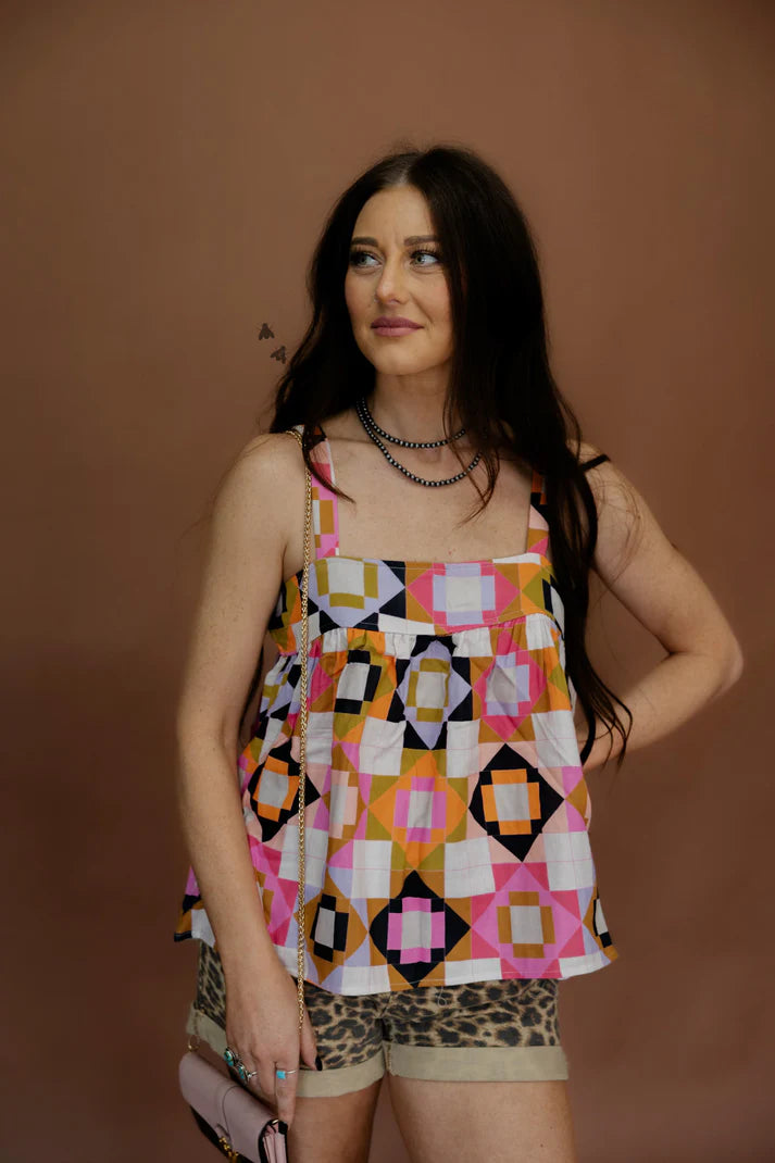Pieces of Me 100% Cotton Quilted Print Flowy Tank