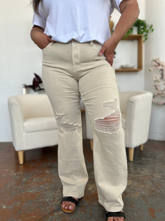 Judy Blue Colorado High Waist Distressed Wide Leg Jeans