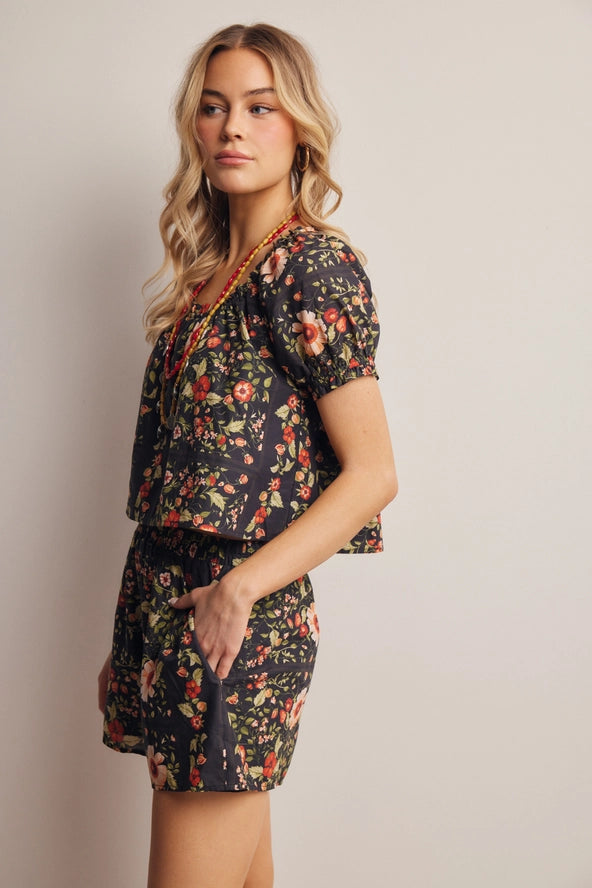 Secret Garden Cotton Puff Sleeve Top + Shorts Set