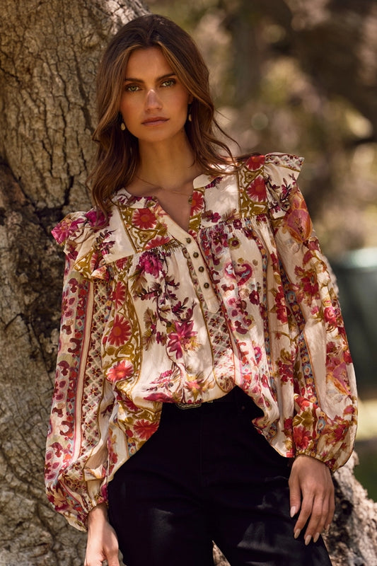 Rhiannon Floral Long Sleeve Pleated Blouse
