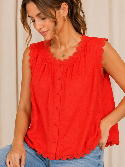 Leave UnRed 100% Cotton Eyelet Sleeveless Top