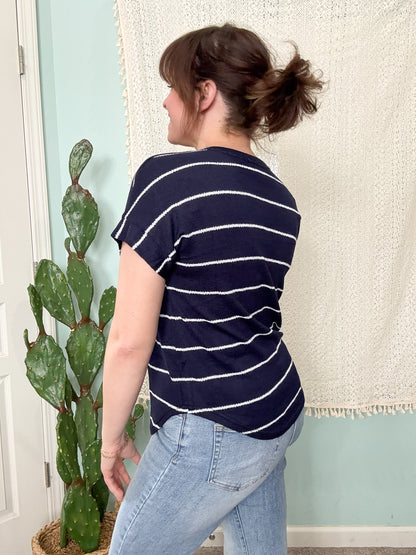 Connecticut Stripe Round Neck Short Sleeve Top