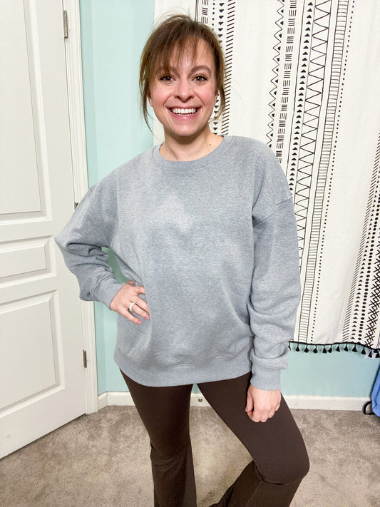 Meditate Oversized Heather Gray Pullover Sweatshirt