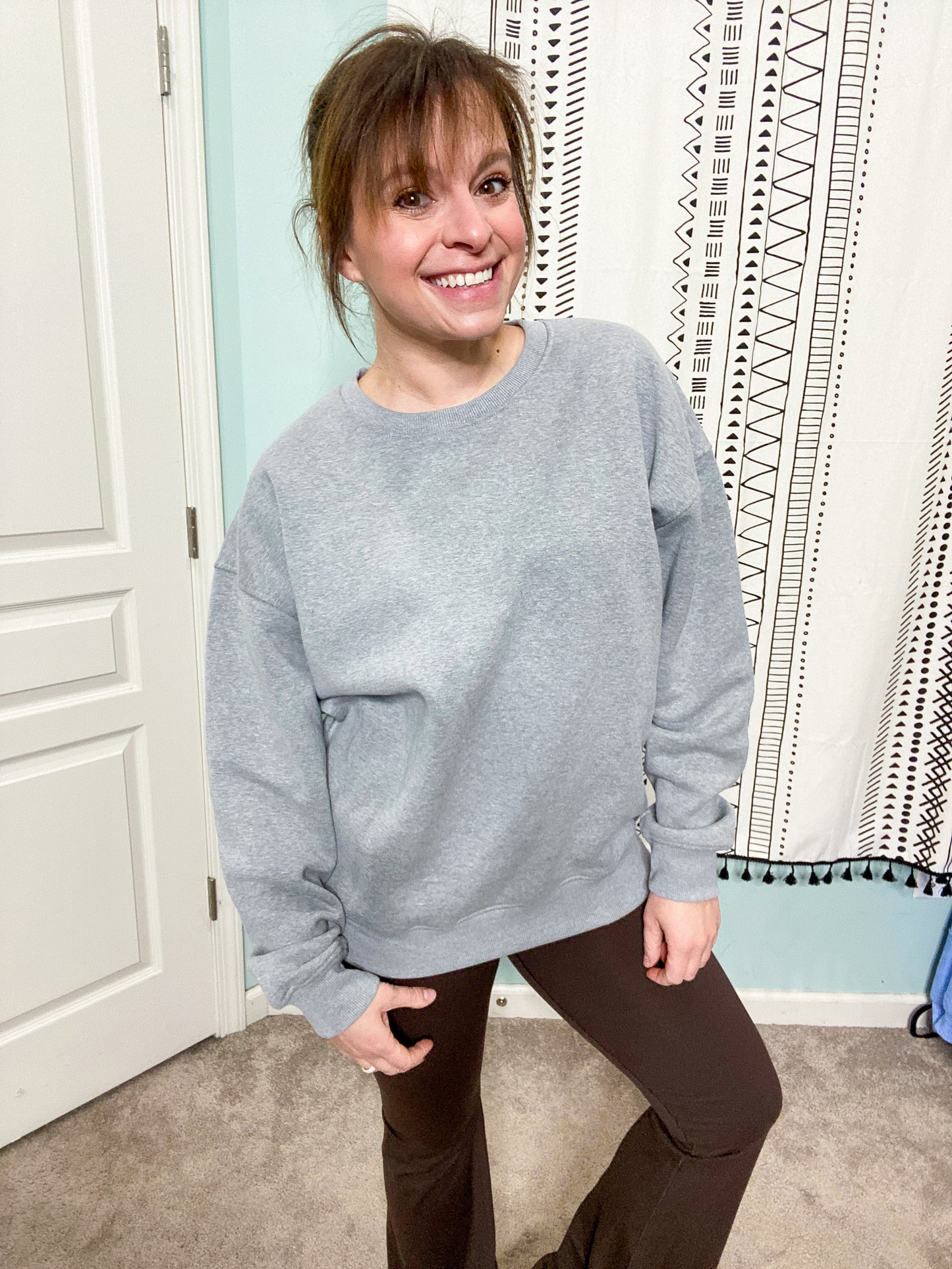 Meditate Oversized Heather Gray Pullover Sweatshirt