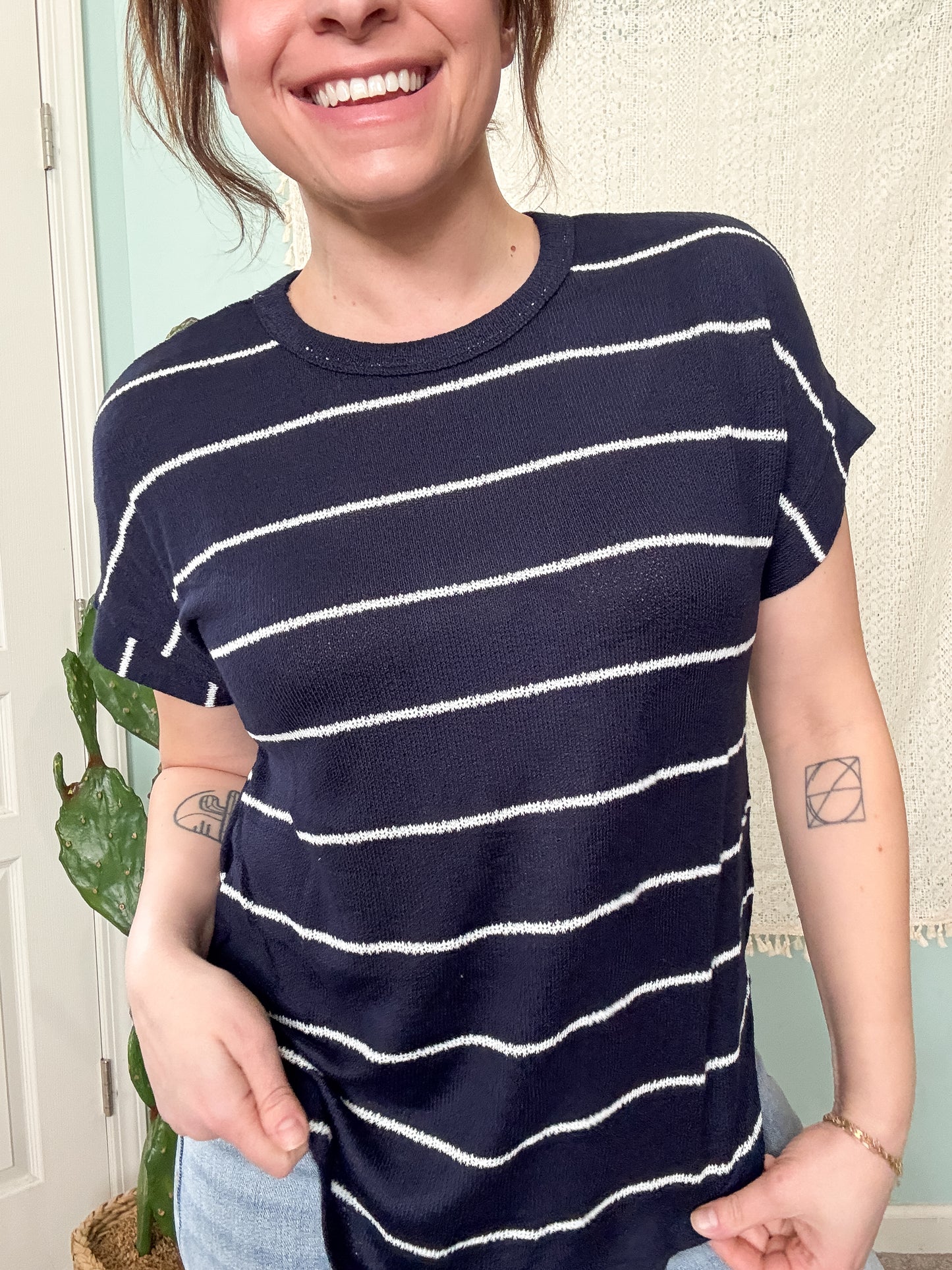 Connecticut Stripe Round Neck Short Sleeve Top