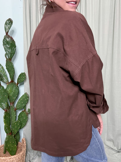 Chocolate Oversized Denim Twill Shirt Jacket